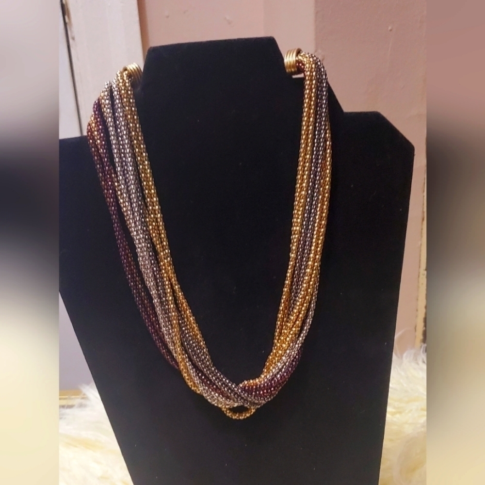 Black,Brown,Gold and Silver Tone Multi Strand Necklace 🌴
